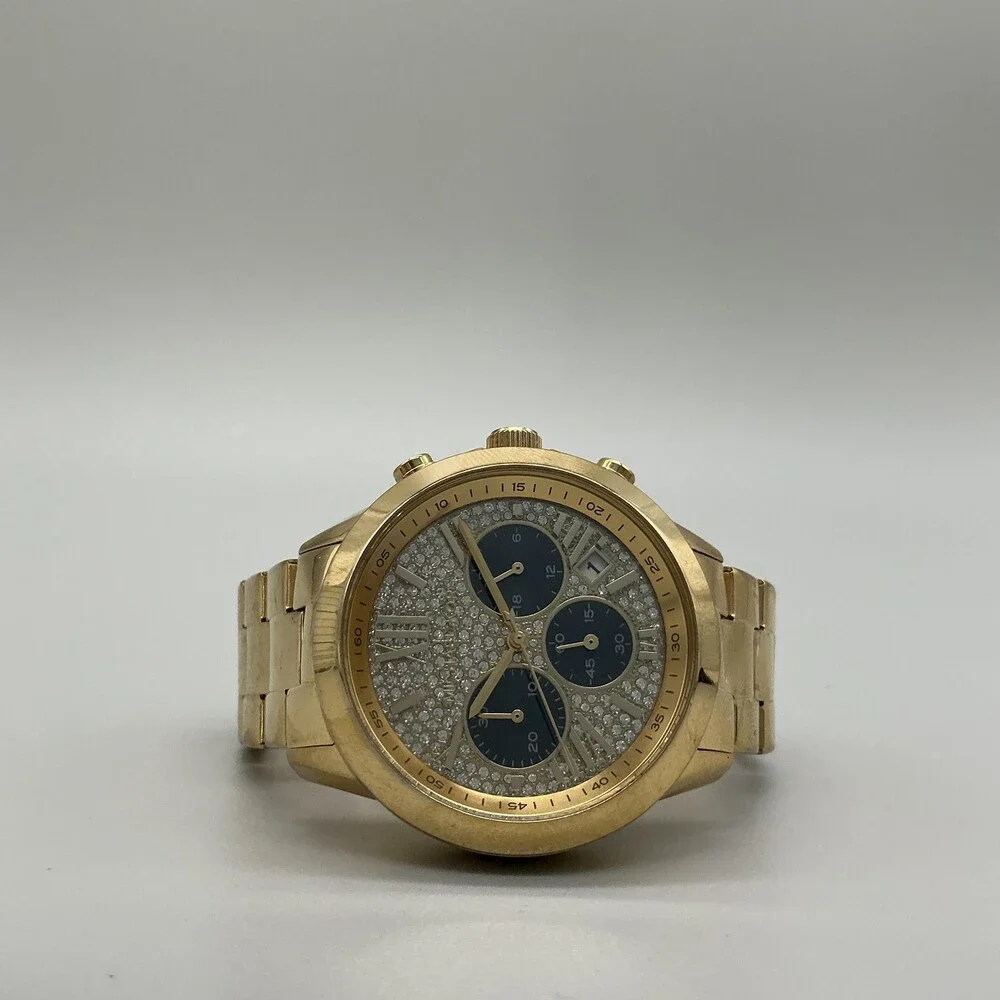 Michael Kors Womens Watch 41mm Gold Tone Chrono Crystals MK6569 New Battery 6.5